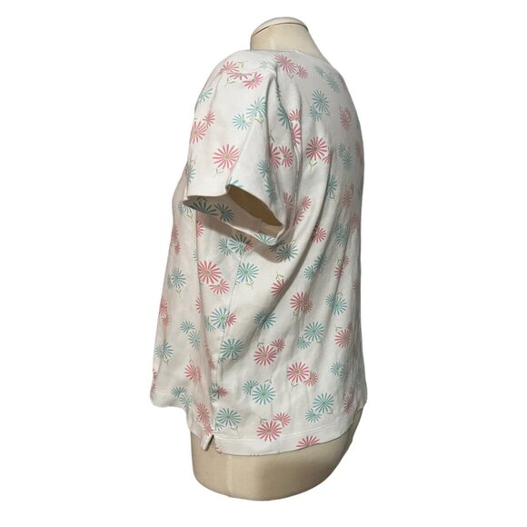 Kim Rogers Vintage White Floral Daisy Baby Tee Shirt Sz Petite Large Womens Pink - Picture 3 of 10